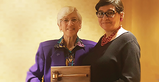  Dinelia Rosa, PhD, honored for her leadership in 2016. Presented by 2017 President Linda Knauss, PhD (left).