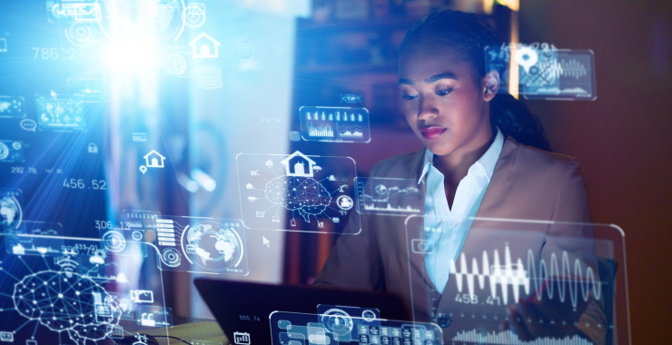 Woman in front of computer screen