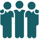 An icon image of three people with their arms around each other