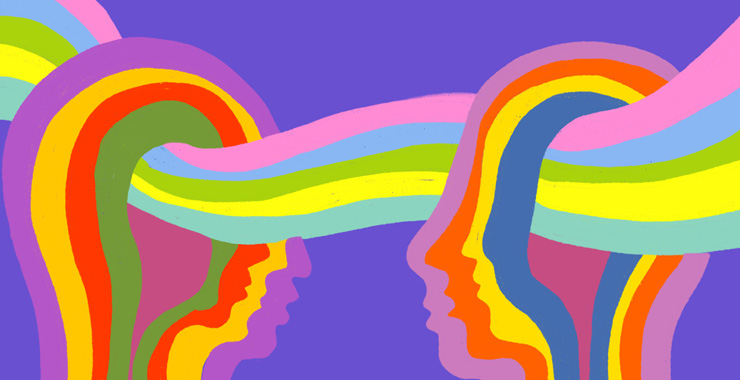 Generic colorful abstract image with outlines of faces