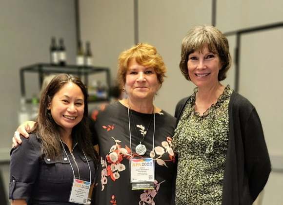 Division 20 president, Rowena Gomez, PhD, and past division presidents Joann Montepare, PhD, and Lisa Brown, PhD Division 20 president, Rowena Gomez, PhD, and past division presidents Joann Montepare, PhD, and Lisa Brown, PhD